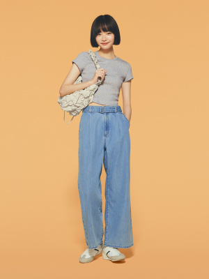Light Denim Belted Wide Pants | GU US