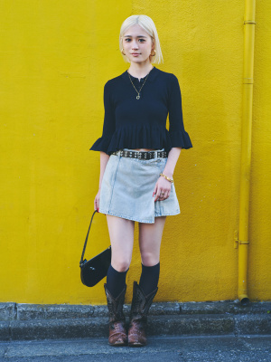 【COLOR iN ID】Washing Denim Eyelet Belt Samurai Jeans Kurozan Leather Belt - Indigo-Dyed / Silver
