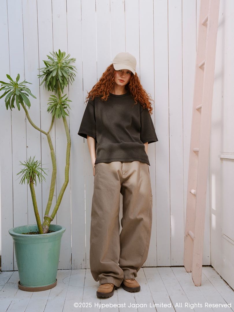 boohoo PLUSワッフルＴシャツ＆カーゴパンツセット★関税/送料込 ウォッシュドワッフルボクシーT(5分袖)(オーバーサイズ)、バレル