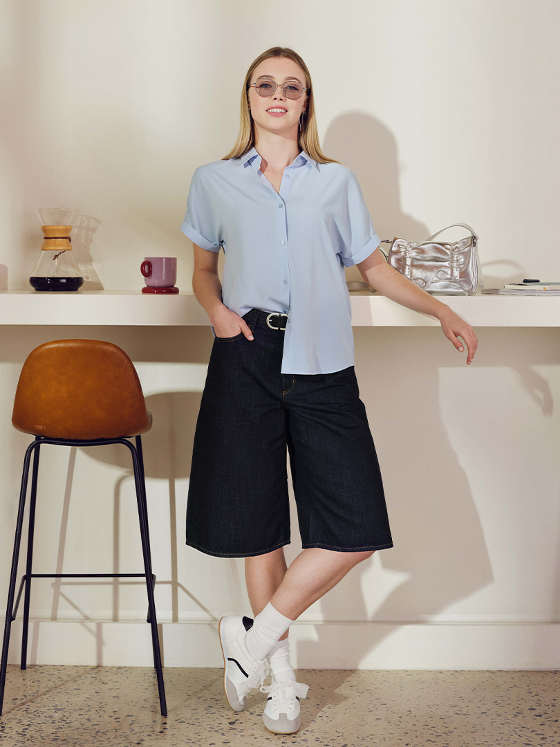 Shop looks for「Draped Shirt | Short、Denim Wrap Skort」| GU US