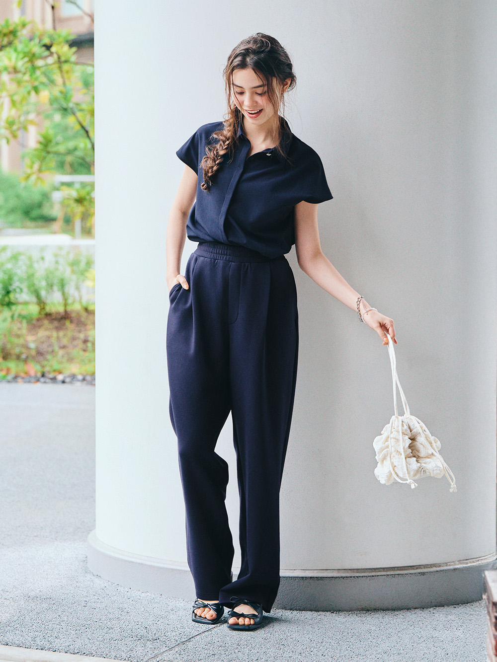 【ゆったりコーデ】HEMRES Coaching Remix ボクシーTシャツ ボクシーT(5分袖)(オーバーサイズ)、デニムボクシーワークシャツ