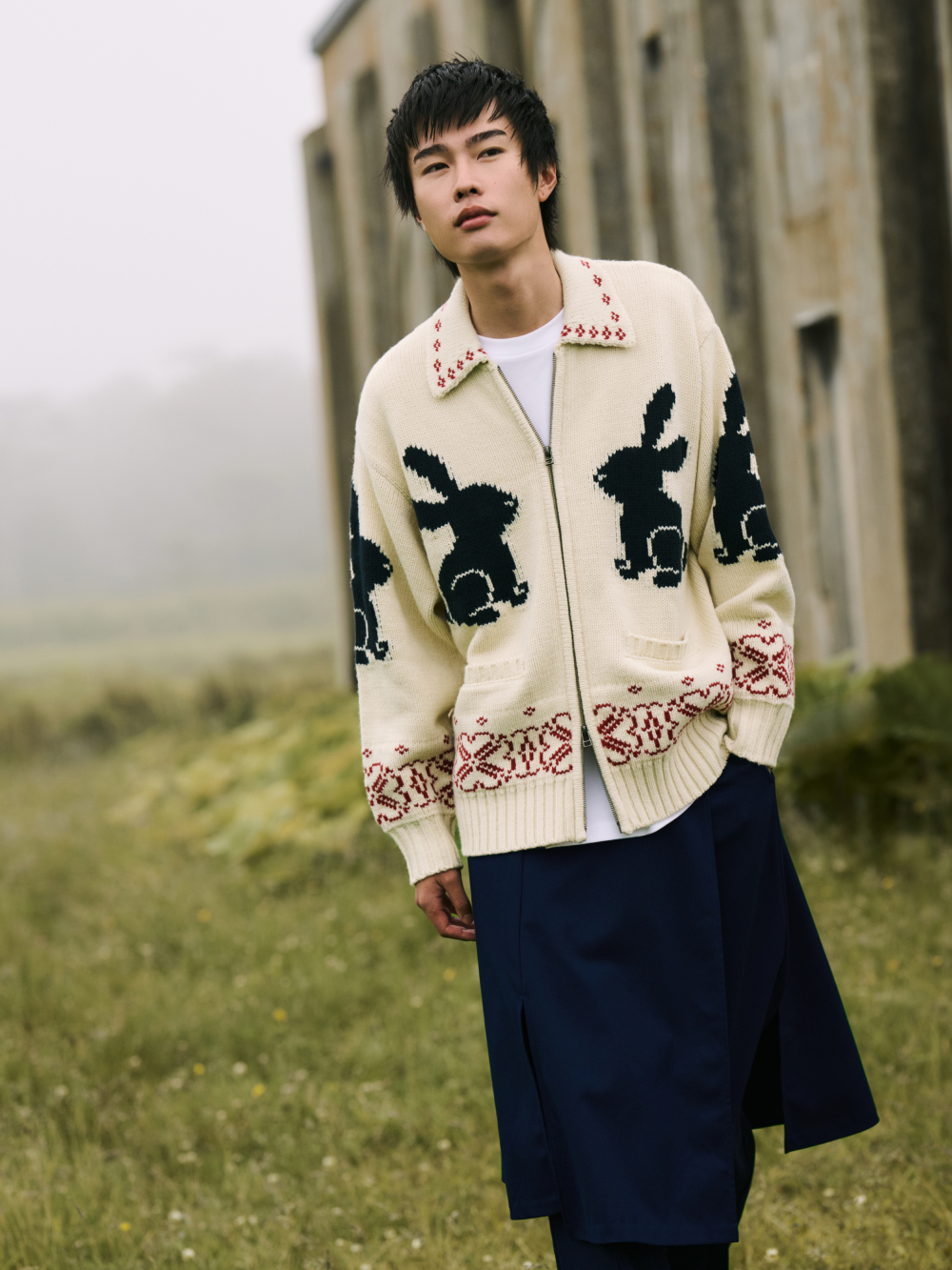 グラフィックT by rokh +X、フルジップニットジャケット by rokh」を