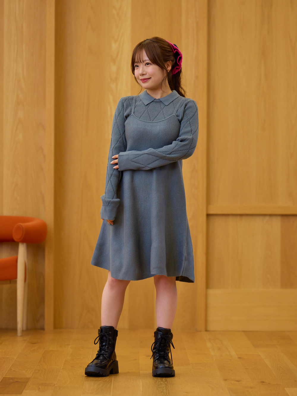 2ピースニットミニワンピース R、ソフトシアーハイネックT(長袖