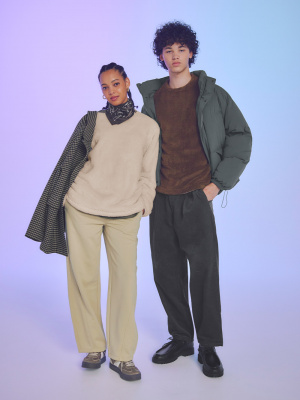 COZY MELTON Checked Half Coat | GU US