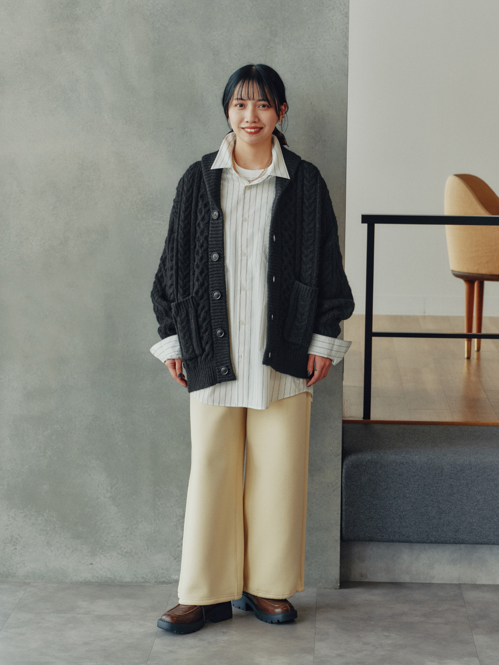 ケーブルショールカラーカーディガンby Engineered Garments、パフ