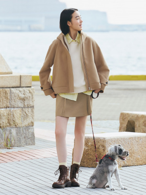 Women's COZY MELTON Short Hoodie Coat | GU US