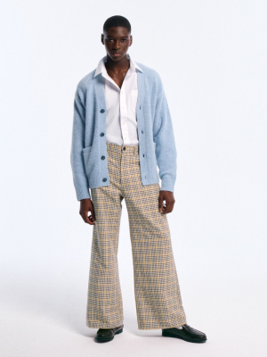 Men's Checked Wide Flared Pants | CL | GU US