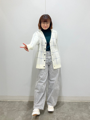 GU公式 | ブラッシーニットVネックカーディガン(チェック)