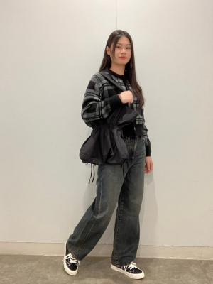 GU公式 | パフィータッチチェッククルーネックショートカーディガン