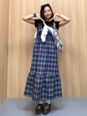 GU公式 | チェックキャミソールワンピース(丈標準117.0～126.0cm)