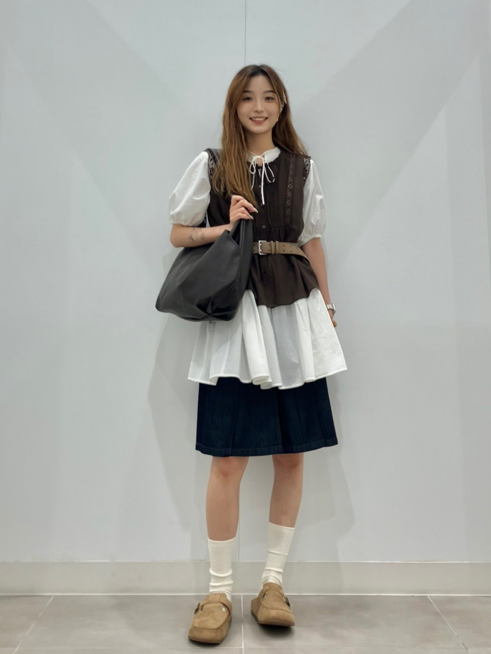 レースブラウス(ノースリーブ)Q、ティアードチュニックワンピース(5分