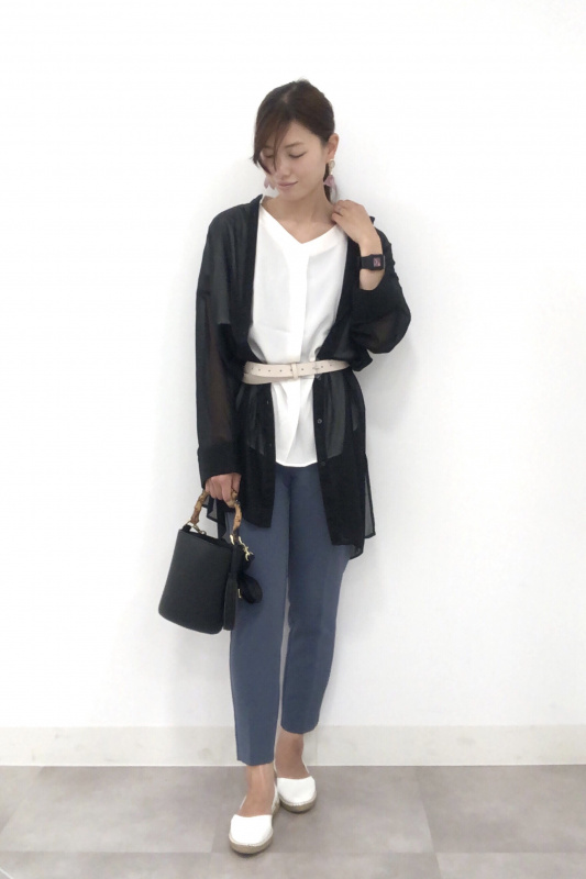 シアーバンドカラーロングシャツ」のレディースのコーディネート一覧