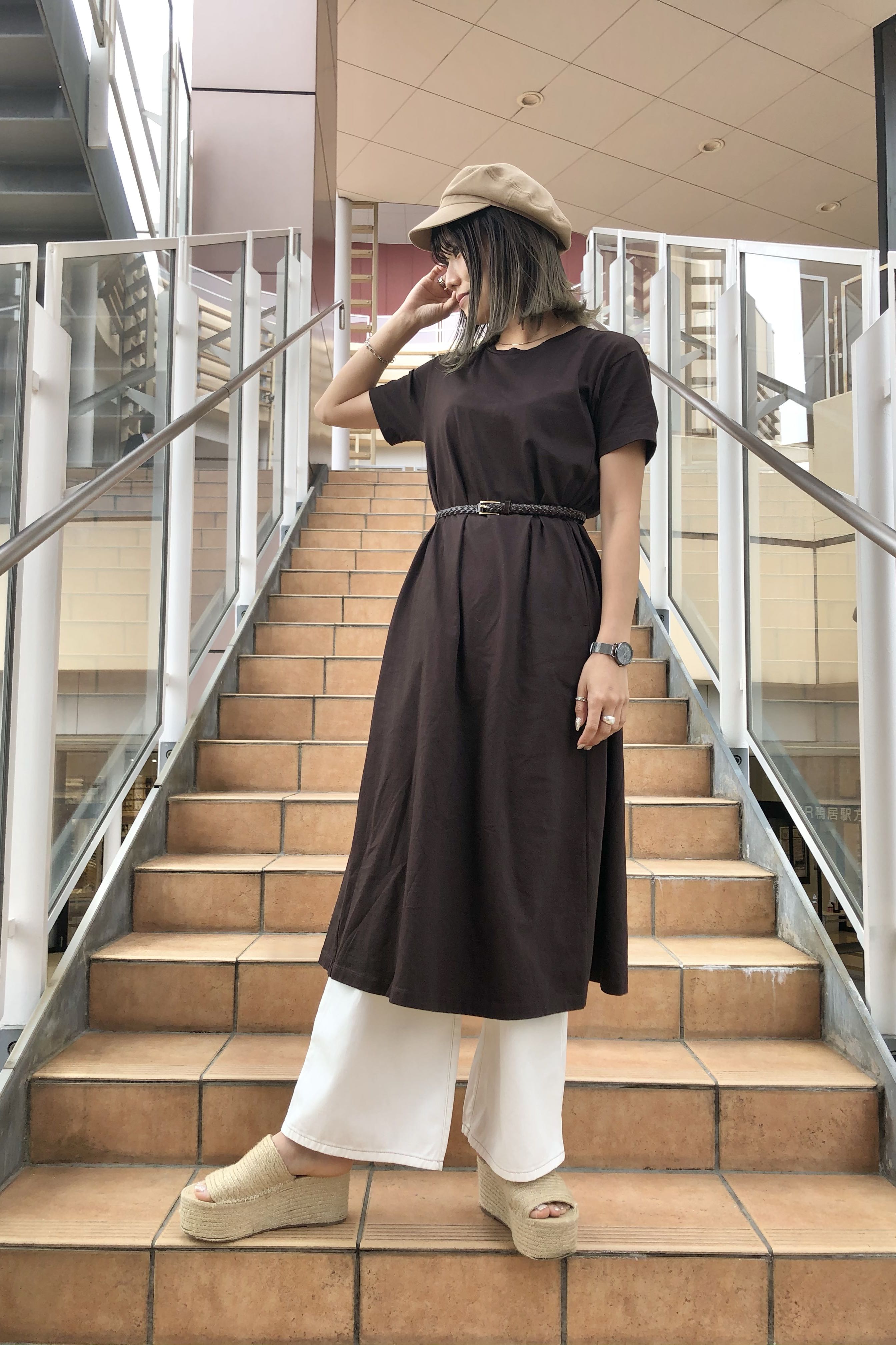 マーセライズドaラインワンピース 半袖 とライトデニムロープベルトワイドパンツのコーデ Gu公式 Styling Book