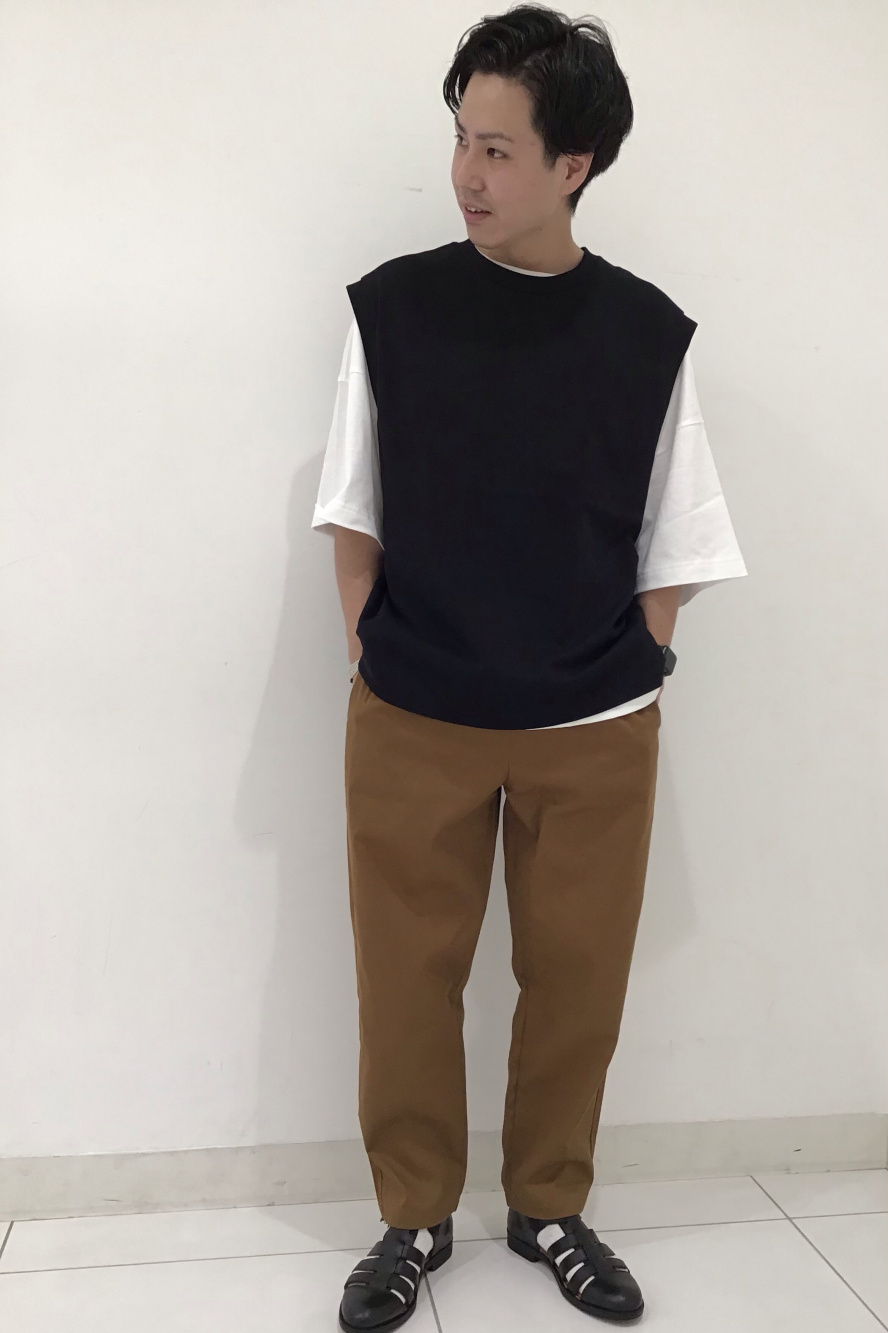ルーズフィットT(5分袖)、シェフパンツ(セットアップ可能)」の