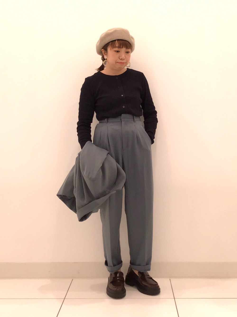 ダブルブレストテーラードジャケット(セットアップ可能)」の着用