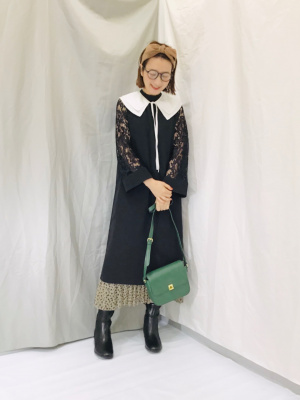 GU公式 | レーススリーブスタンドカラーワンピース(長袖)Z+X