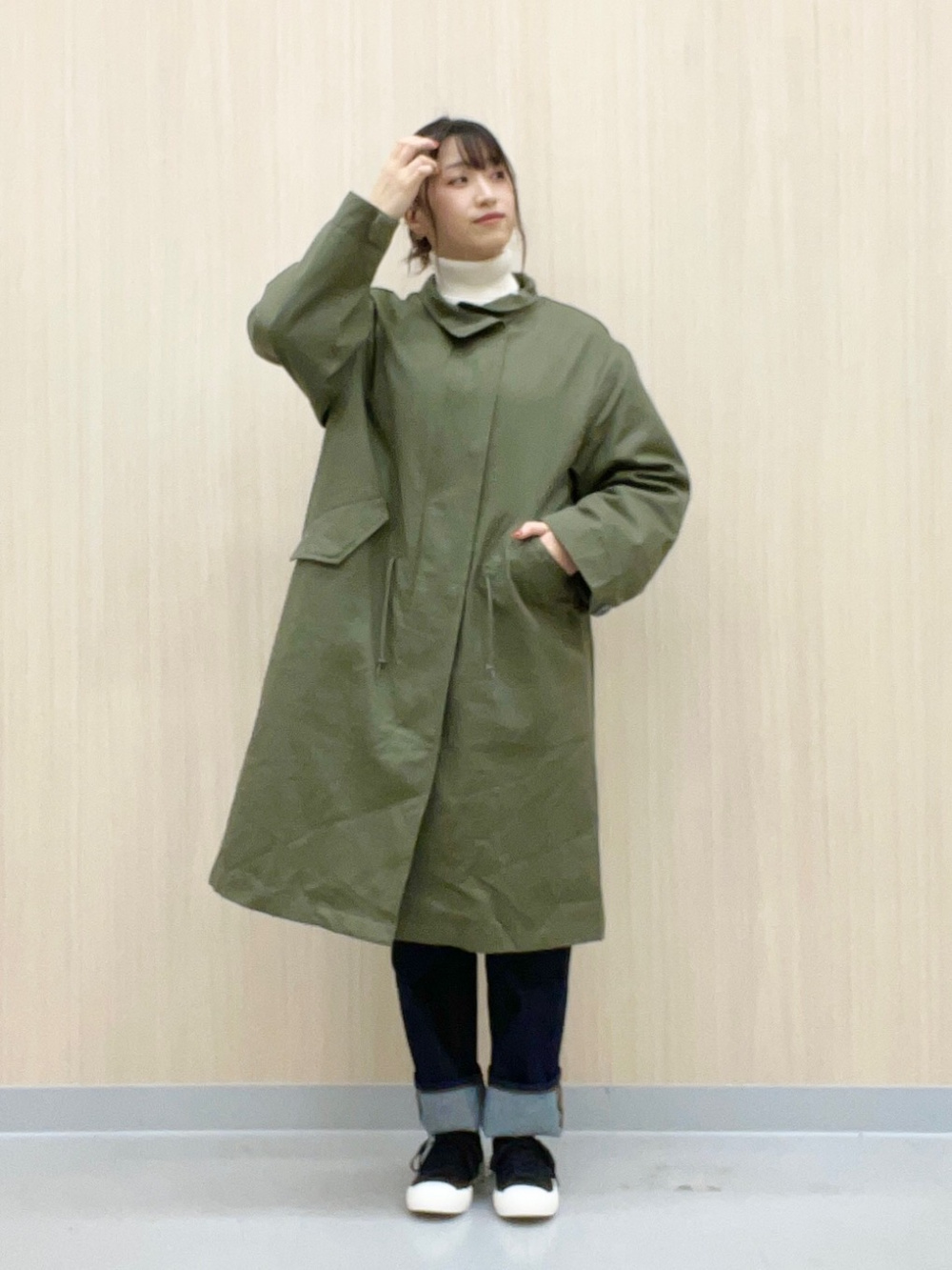 デニムオーバーサイズシャツ(長袖)、ローライズバギージーンズRS(丈