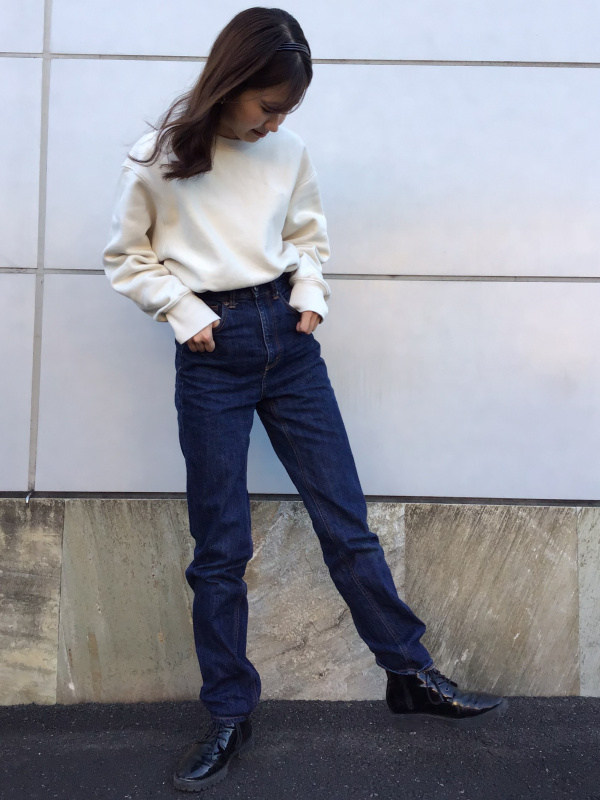 ハイウエストストレートジーンズ+EC(丈長め82cm)（レディース