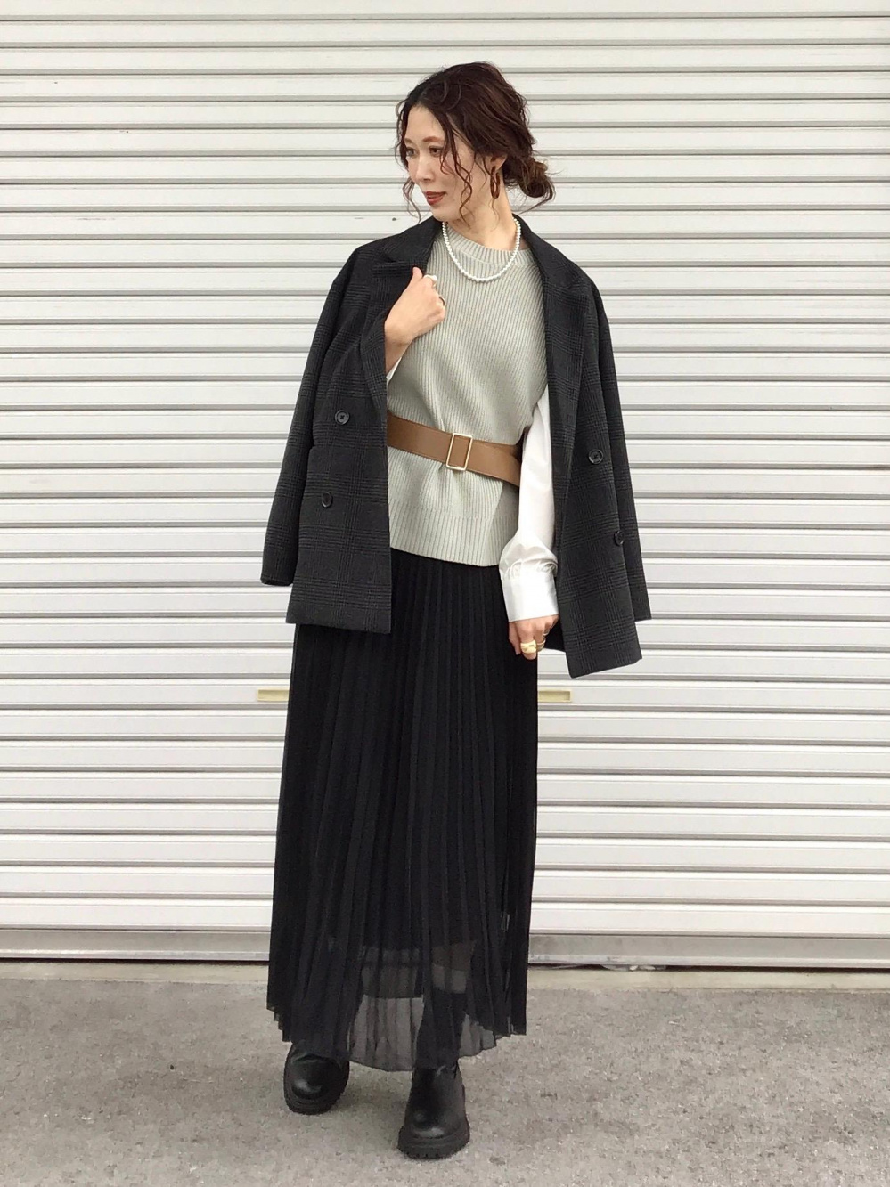 フェイクファー オーバーサイズ ダブルブレストコート ベルト付 OVERSIZED DOUBLE-BREASTED WOOL COAT オーバーサイズ ダブル