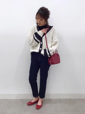 ✧ページ GU公式 | バイカラーVネックカーディガン(長袖)YG+X