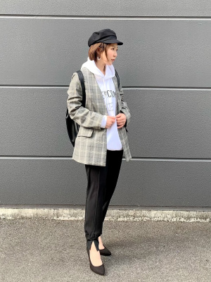 モダンかわいい10 GU公式 | チェックノーカラージャケットRS+E