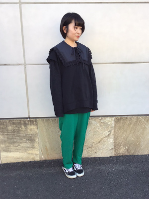 ブラック 【ウォッシャブル】パンツ ワンタック スラックス 無地