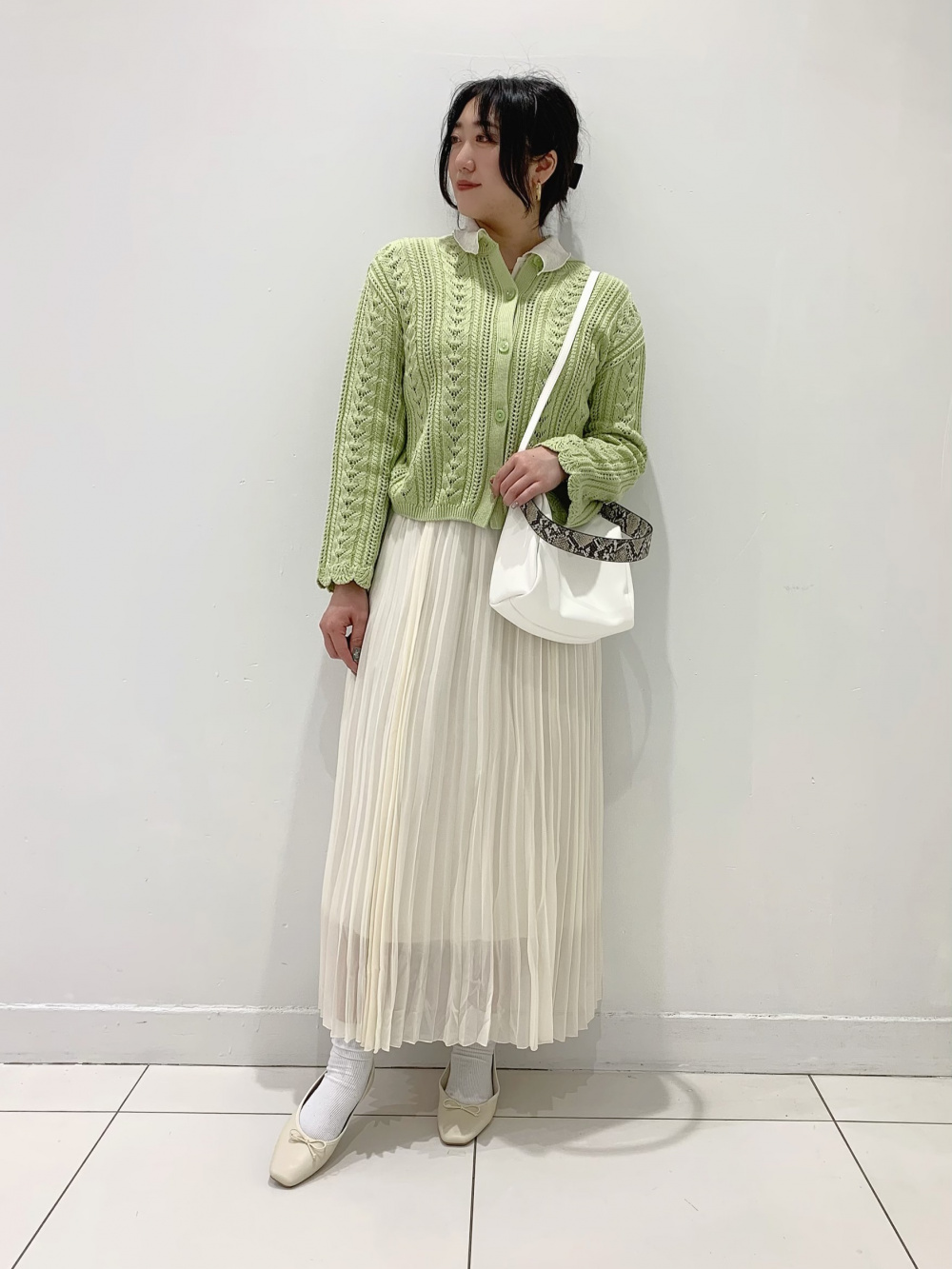 リブハイネックT(長袖)Q+E、コンパクトポロカーディガン(長袖