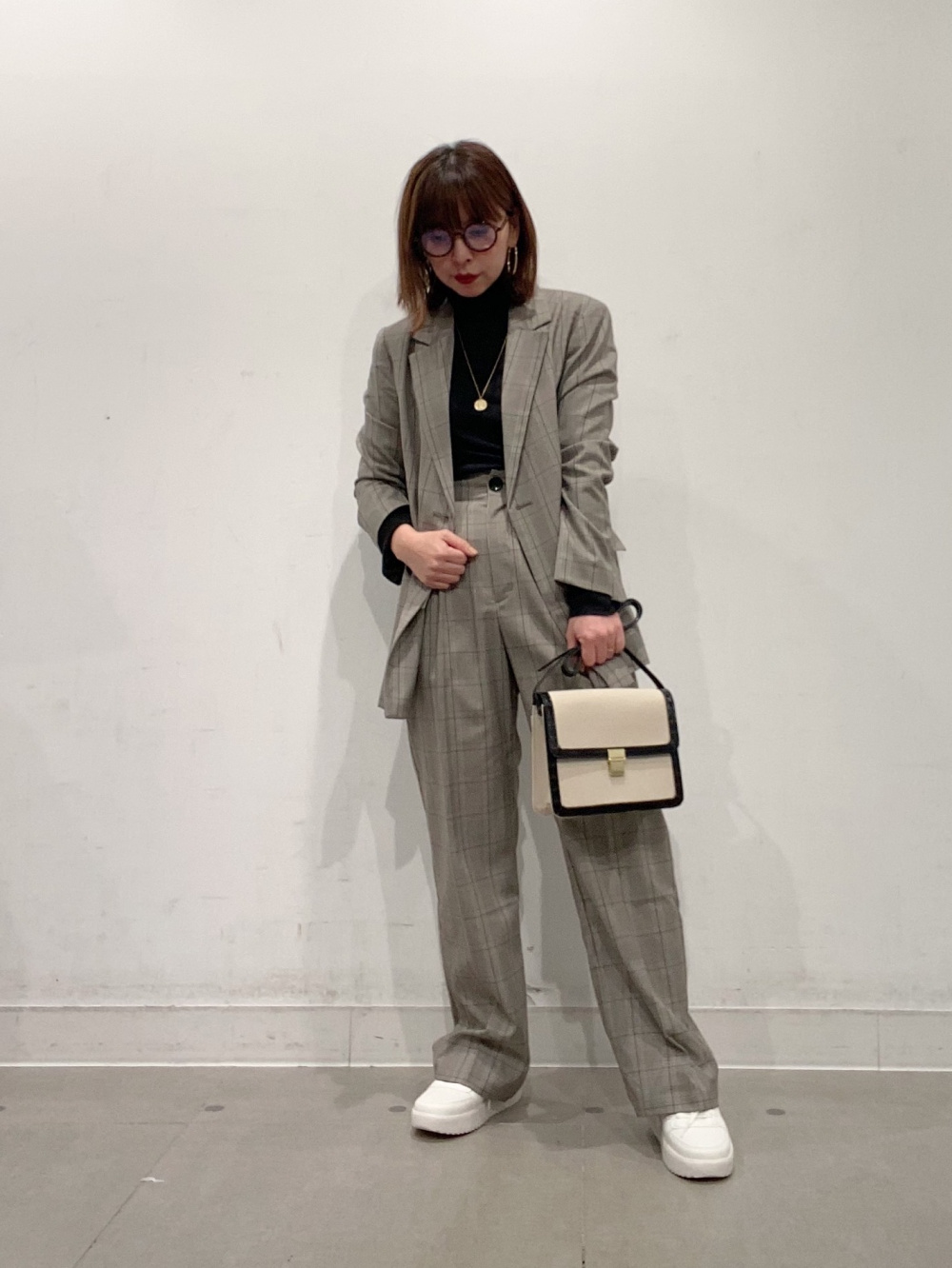 リブハイネックT(長袖)Q+E、コンパクトポロカーディガン(長袖