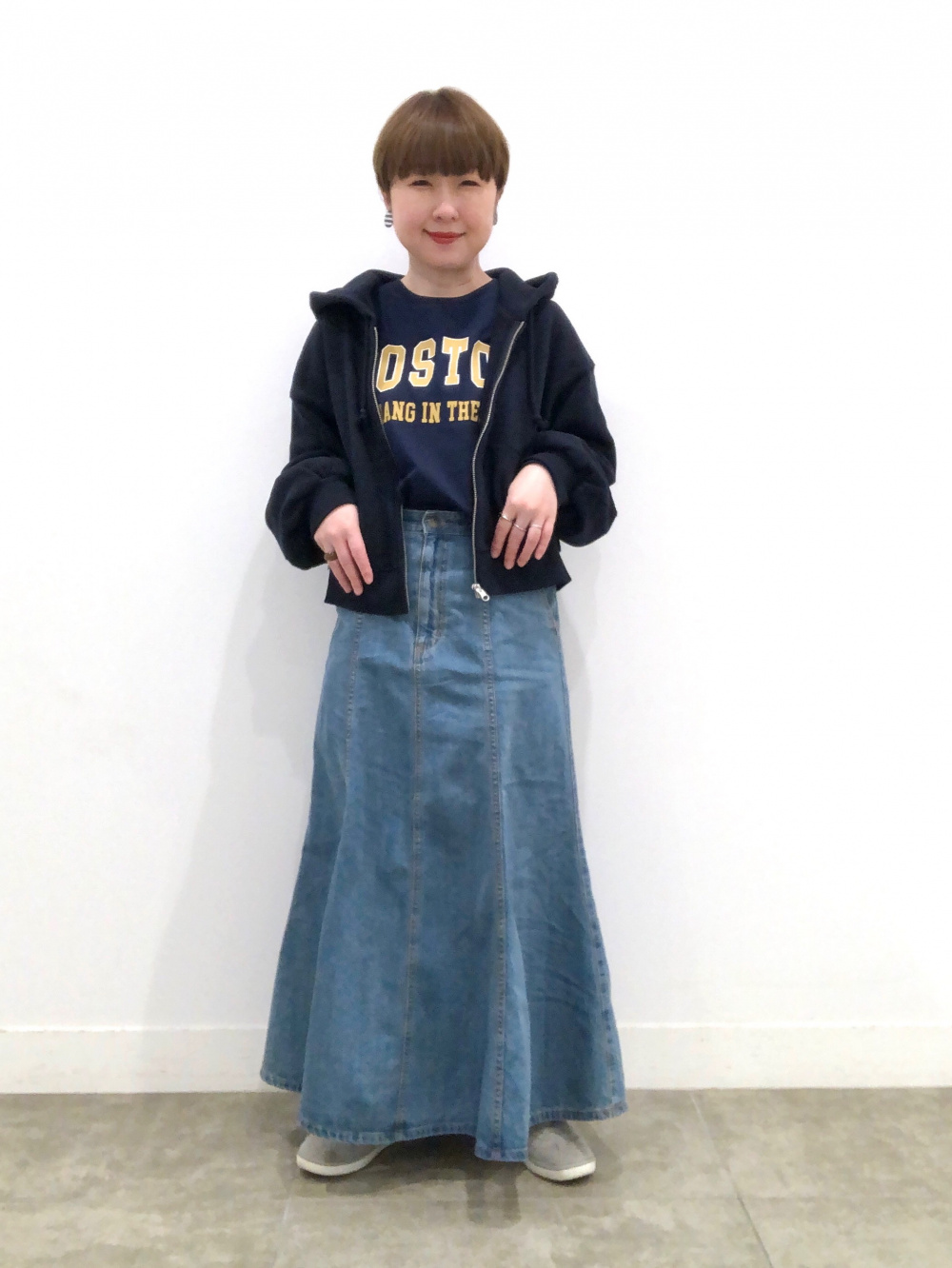 クロップドスウェットフルジップパーカ(長袖)、グラフィックロング