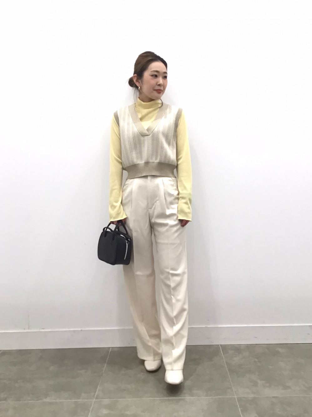 リブハイネックT(長袖)Q+E、コンパクトポロカーディガン(長袖