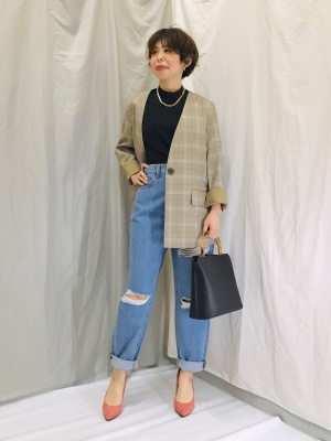 GU公式 | チェックノーカラージャケットRS+E