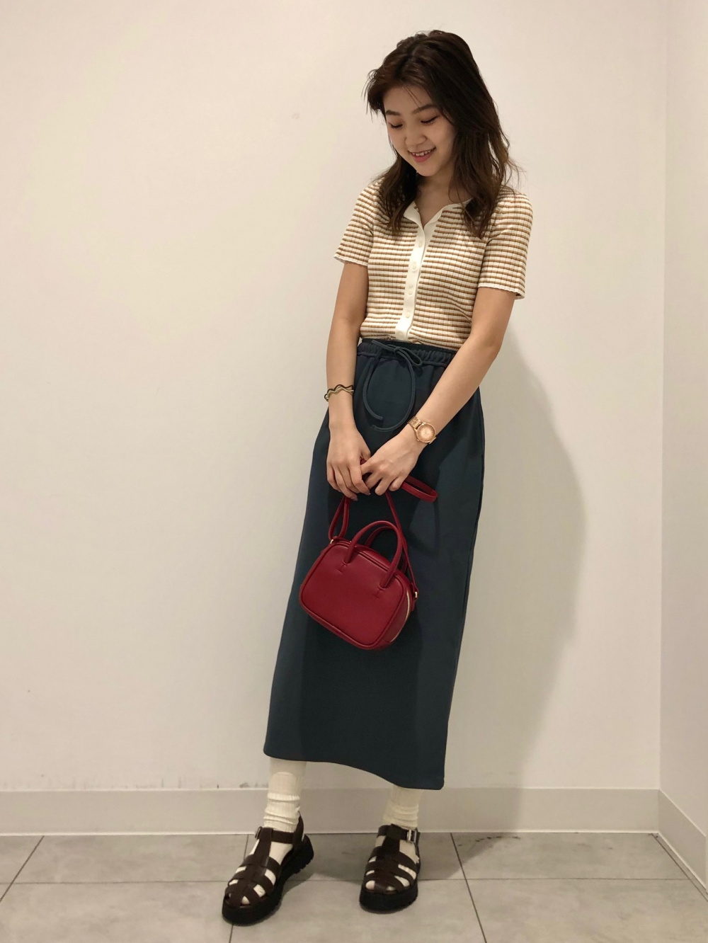 GU リブ編み カーディガン 憎む スカートセットアップ M 