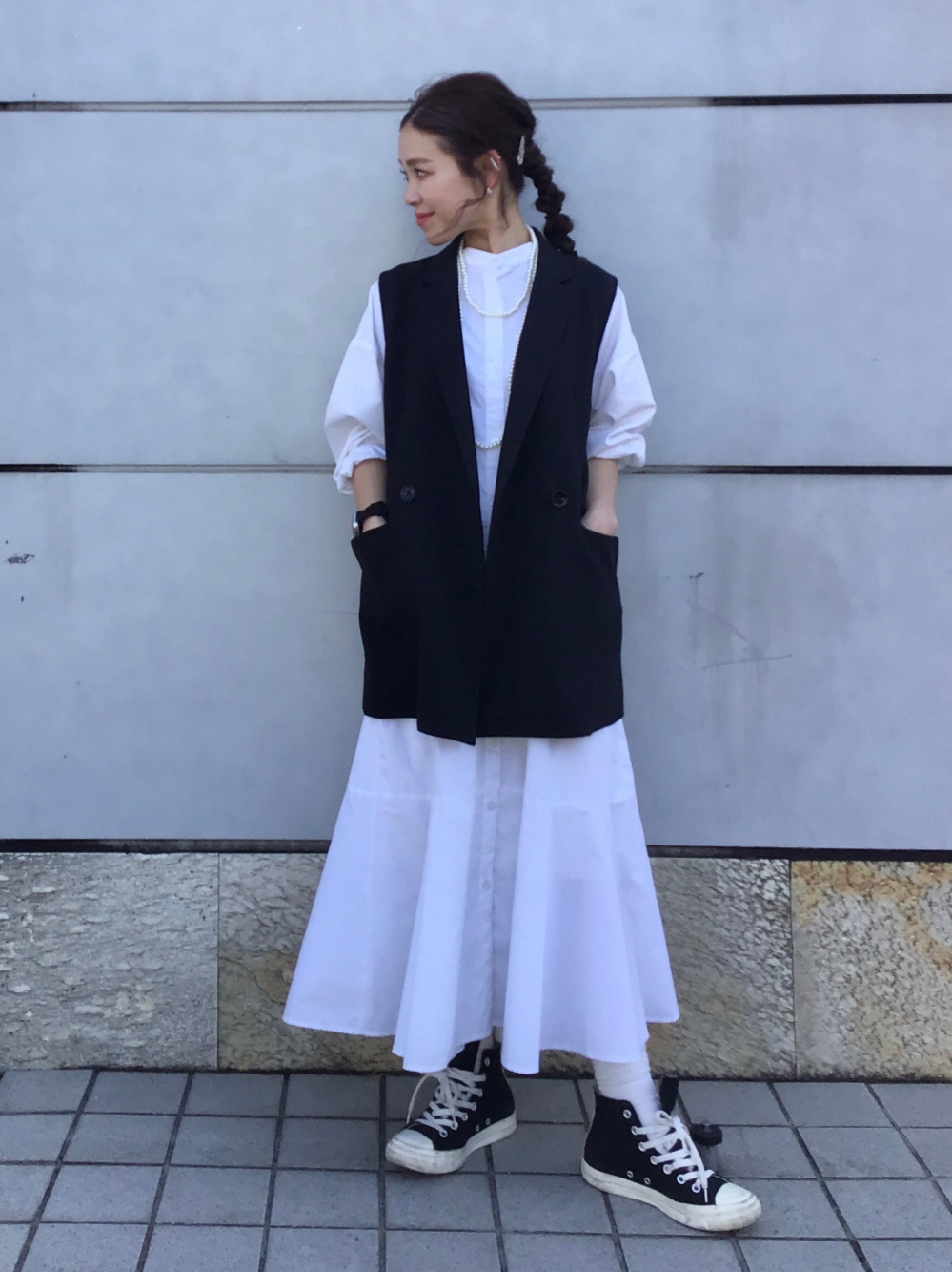 バンドカラーシャツワンピース(7分袖)」の着用コーディネート| ジーユー 