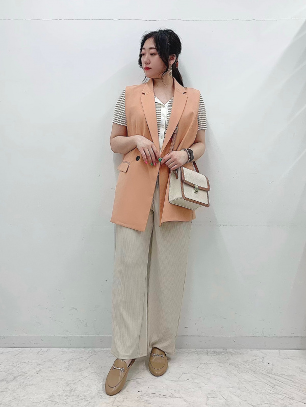 リブコンパクトカーディガン(半袖)(マルチボーダー)（レディース）の