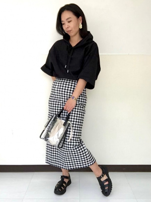 月明かり 91cm ×122cm GU公式 | レースアップナローミディースカート(チェック)