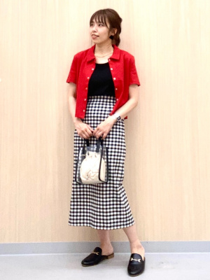 GU公式 | レースアップナローミディースカート(チェック)