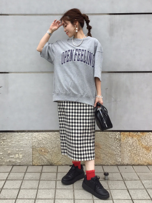 月明かり 91cm ×122cm GU公式 | レースアップナローミディースカート(チェック)