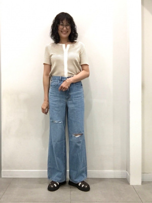 size1 パーカ GU公式 | リブコンパクトカーディガン(半袖)(マルチボーダー)