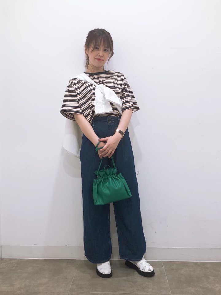 ワイドフィットT(5分袖)(マルチボーダー)、オーバーサイズシャツ