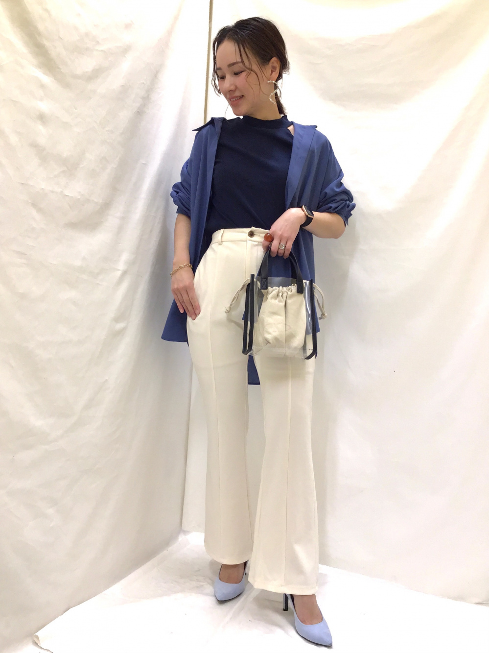 パールボタン2WAYカーディガン◆ JOURNAL STANDARD ネイビー シアー2WAY クルーネックカーディガン | ジャーナルスタンダード