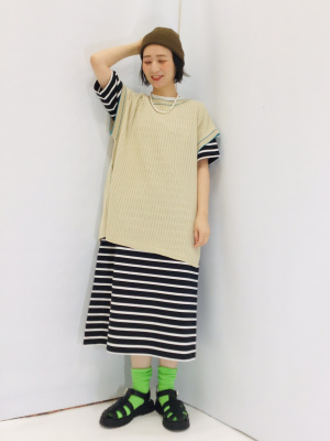 GU公式 | Tワンピース(5分袖)(ボーダー)RS+X