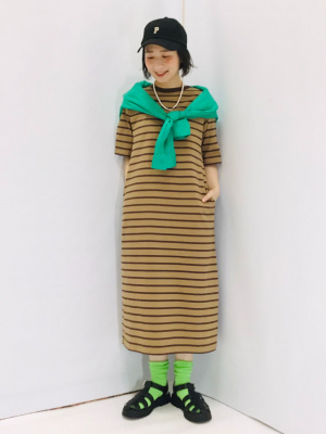 GU公式 | Tワンピース(5分袖)(ボーダー)RS+X