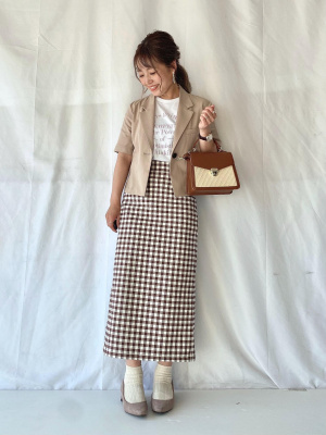 月明かり 91cm ×122cm GU公式 | レースアップナローミディースカート(チェック)