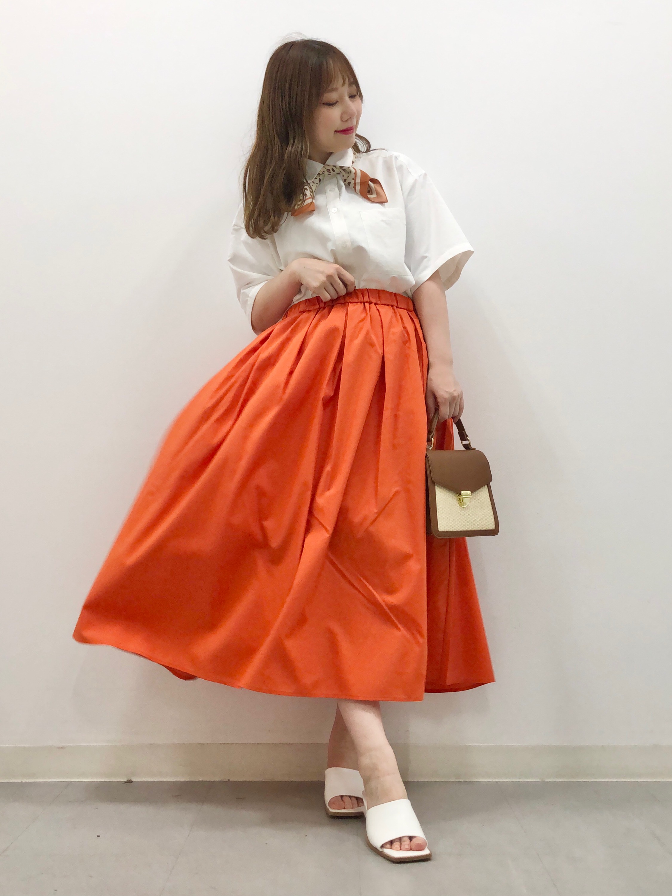 GU ジーユー スカート オレンジ ブラウン S 秋服 - ロングスカート