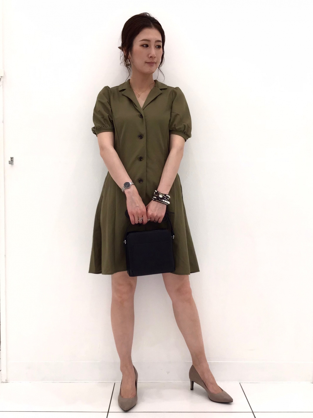 フロントボタンミニワンピース(半袖)」の着用コーディネート