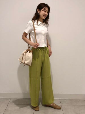 バックドロー ストリング ベスト ワイドパンツ セット おしゃれ セットアップ／手洗い可】カットジョーゼットワイドパンツ（フル