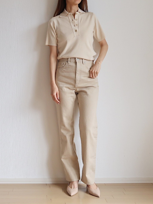 ハイウエストストレートジーンズ+EC(丈長め82cm)（レディース）の着用