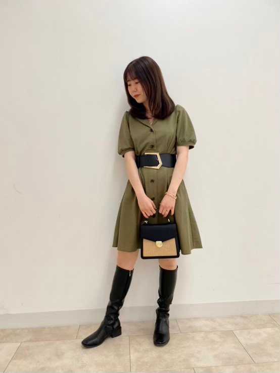 フロントボタンミニワンピース(半袖)、ザツザイミニショルダー