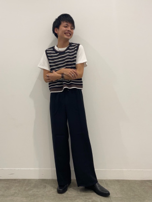 GU公式 | 透かし編みボーダーセーター(ノースリーブ)