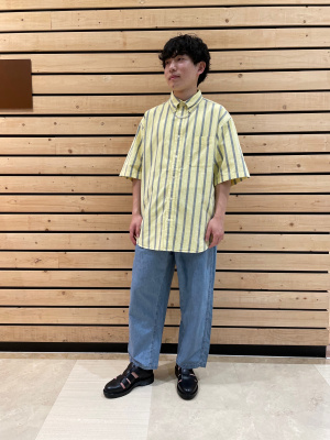 GU公式 | オックスフォードオーバーサイズシャツ(5分袖)(ストライプ)